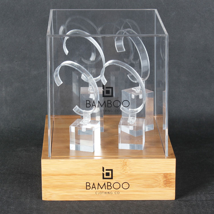 Hot Custom Logo Engraved Acrylic & Bamboo Watch Display Case Unit