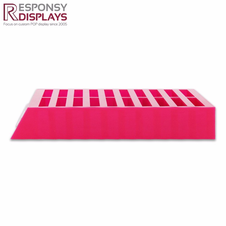 Pink Color Embossed White Logo Silk Stockings Acrylic Display Rack