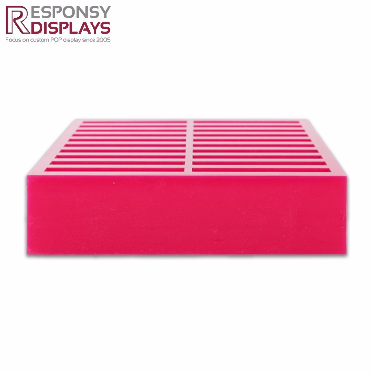 Pink Color Embossed White Logo Silk Stockings Acrylic Display Rack